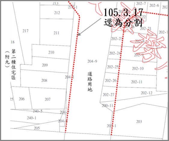 圖3、柳州街（屏北鐵路北側）地籍與使用分區套繪圖