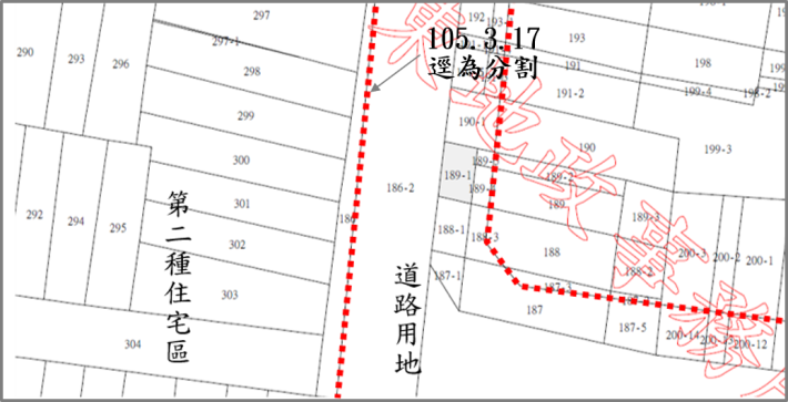 圖2、建民路（屏北鐵路南側）地籍與使用分區套繪圖
