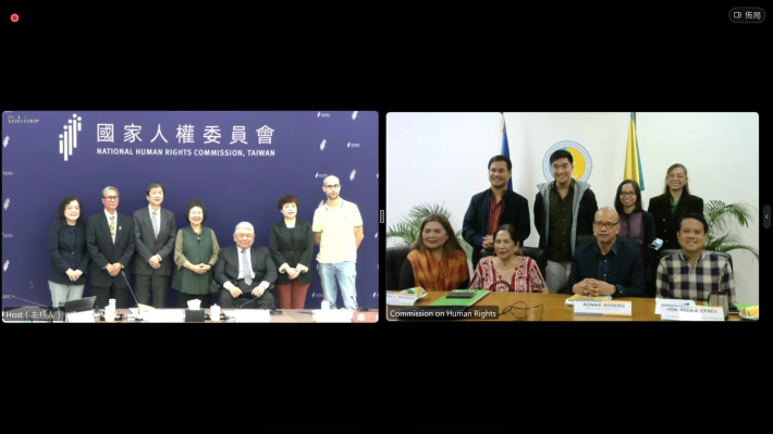 臺灣人權會成員與菲律賓人權會成員透過視訊會議軟體進行合影
