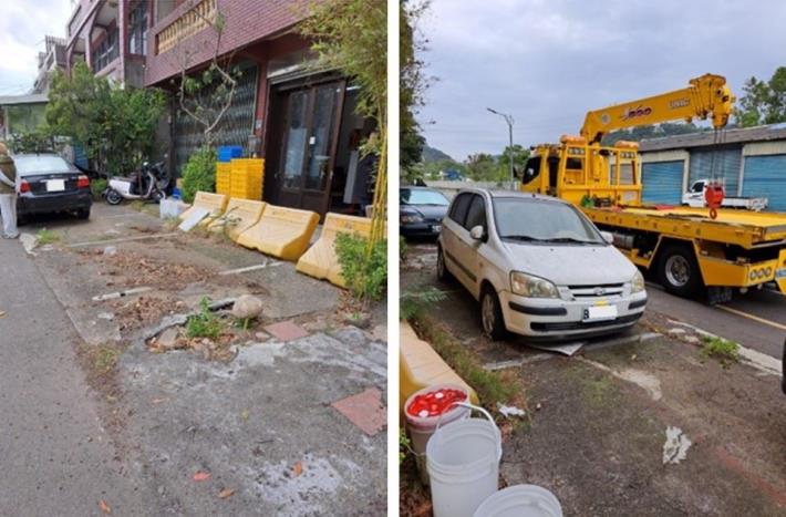 Abandoned vehicles and Jersey barrier are placed by the perpetrator